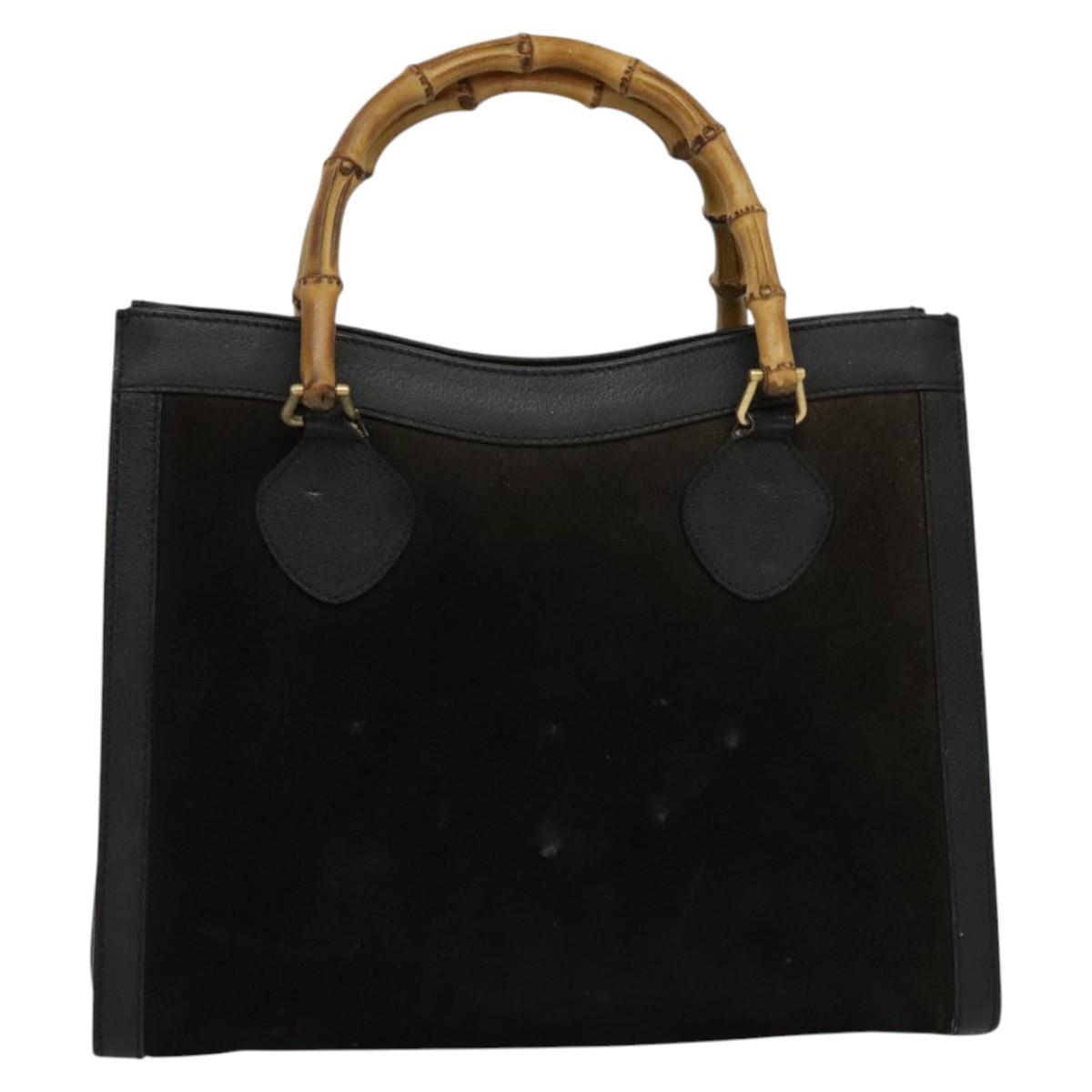 GUCCI Bamboo Tote Bag Suede Black Gold 002 1136 0260 Auth ep7981