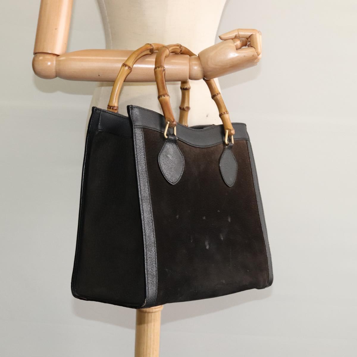 GUCCI Bamboo Tote Bag Suede Black Gold 002 1136 0260 Auth ep7981
