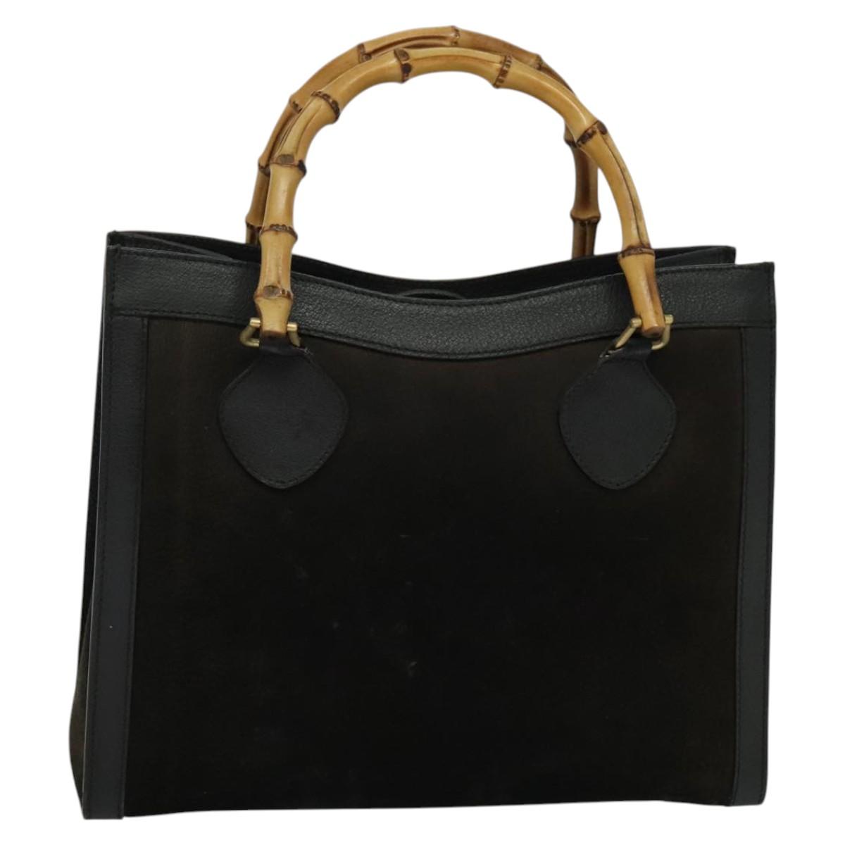 GUCCI Bamboo Tote Bag Suede Black Gold 002 1136 0260 Auth ep7981