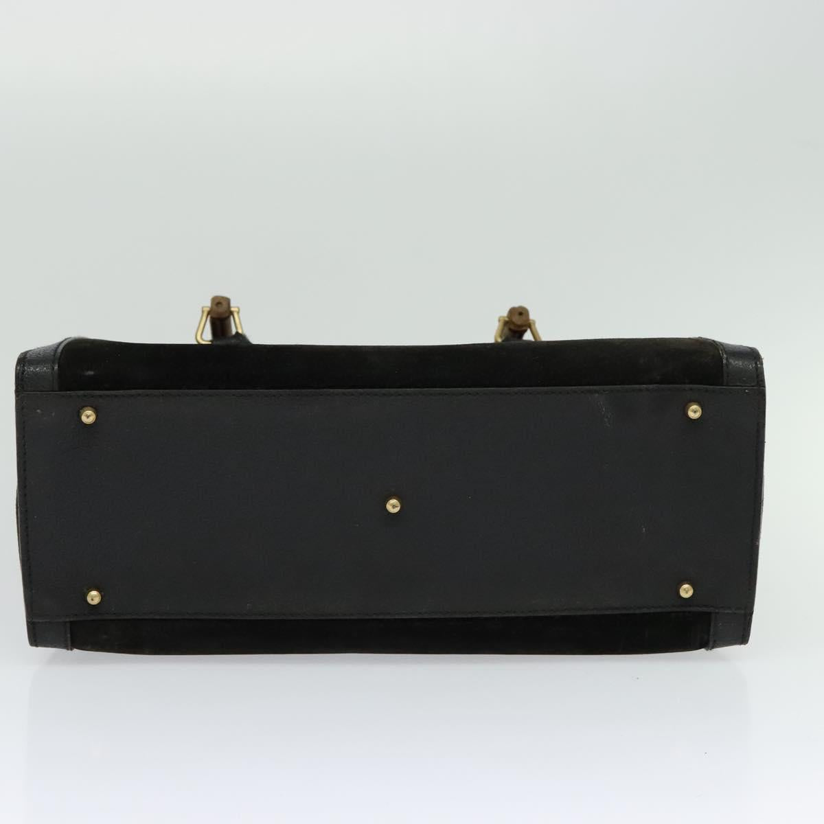 GUCCI Bamboo Tote Bag Suede Black Gold 002 1136 0260 Auth ep7981