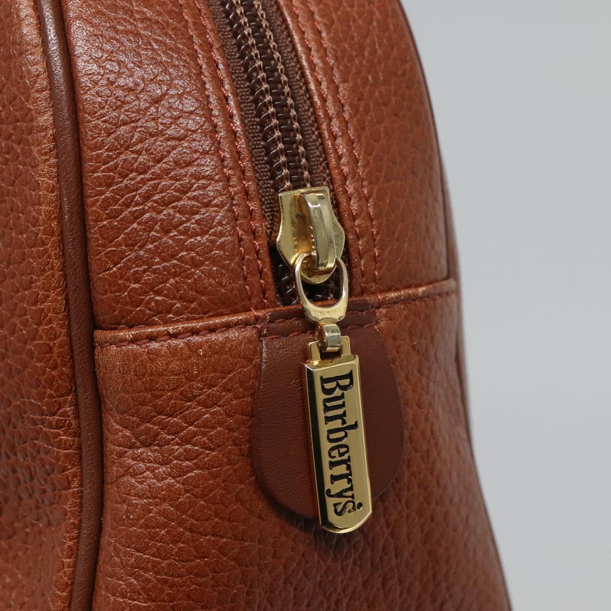 Burberrys Hand Bag Leather Brown Gold Auth ep8000