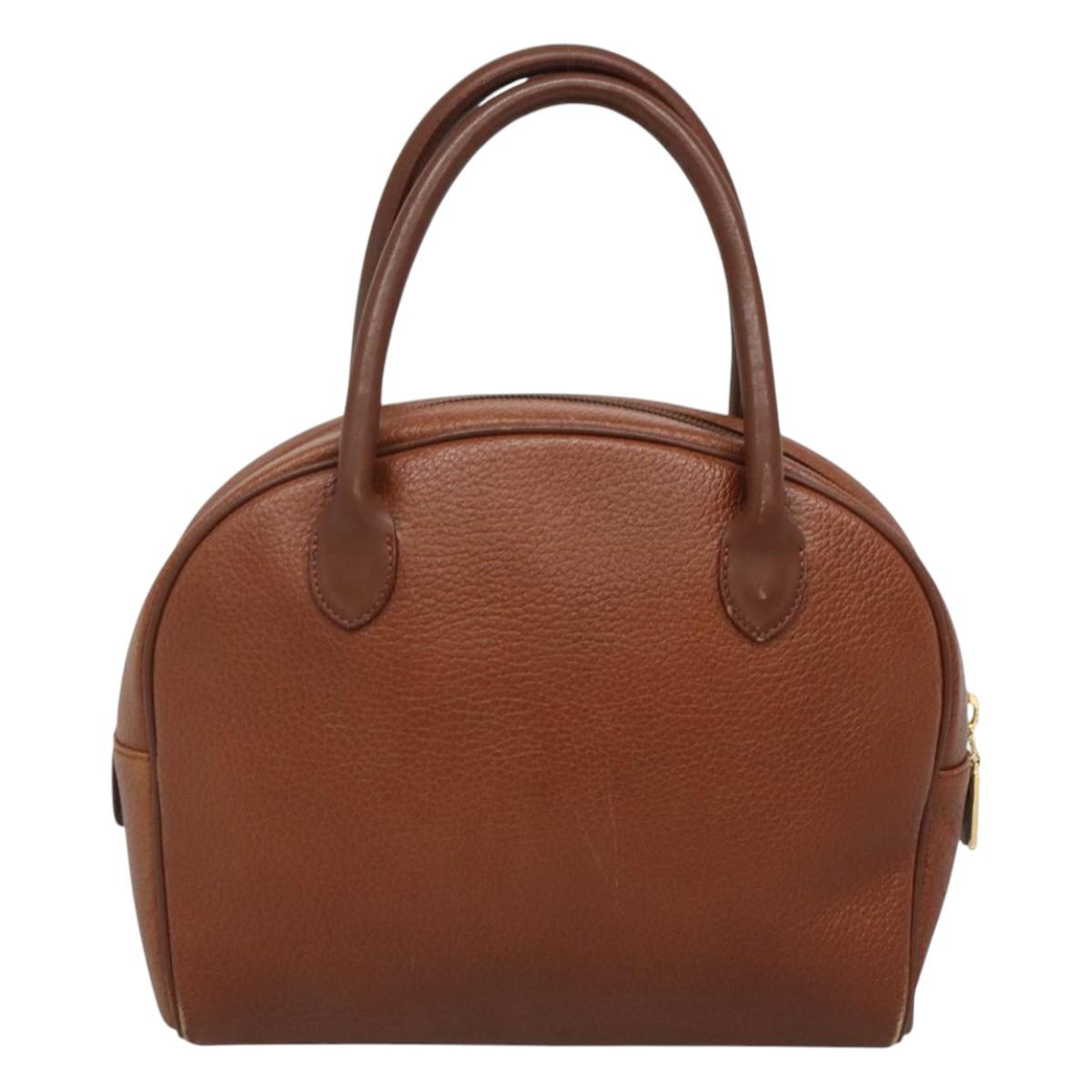 Burberrys Hand Bag Leather Brown Gold Auth ep8000