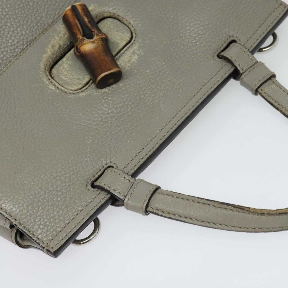 GUCCI Bamboo Daily Hand Bag Leather 2way Gray Silver 370831 Auth ep8016
