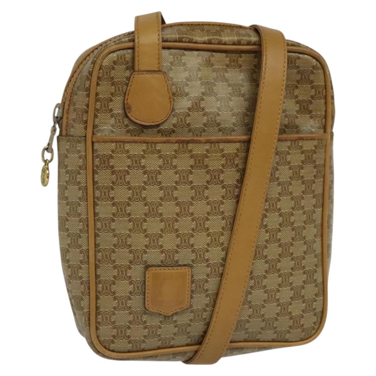 CELINE Macadam Canvas Shoulder Bag PVC Beige Gold Auth ep8051