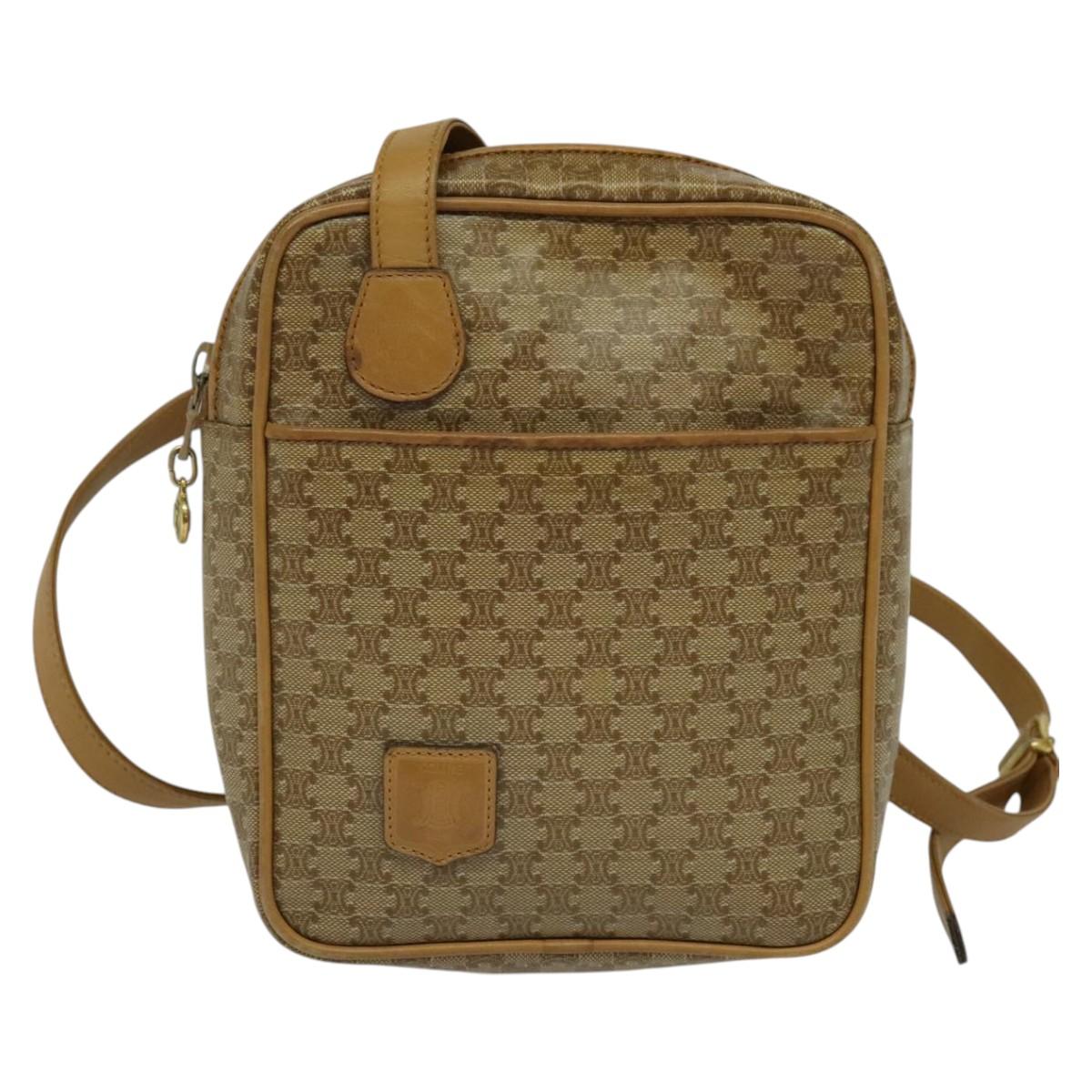 CELINE Macadam Canvas Shoulder Bag PVC Beige Gold Auth ep8051