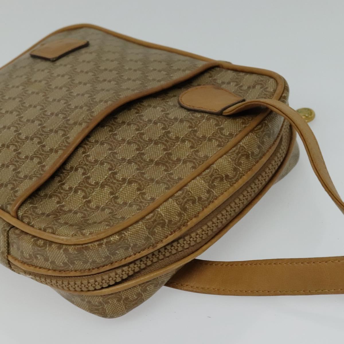 CELINE Macadam Canvas Shoulder Bag PVC Beige Gold Auth ep8051