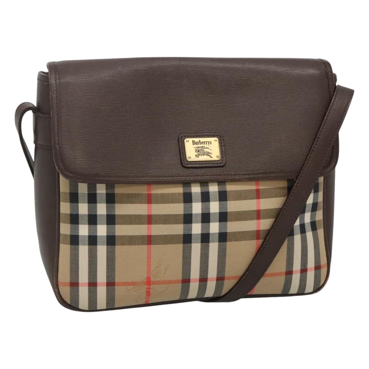 Burberrys Nova Check Shoulder Bag Canvas Beige Gold Auth ep8091