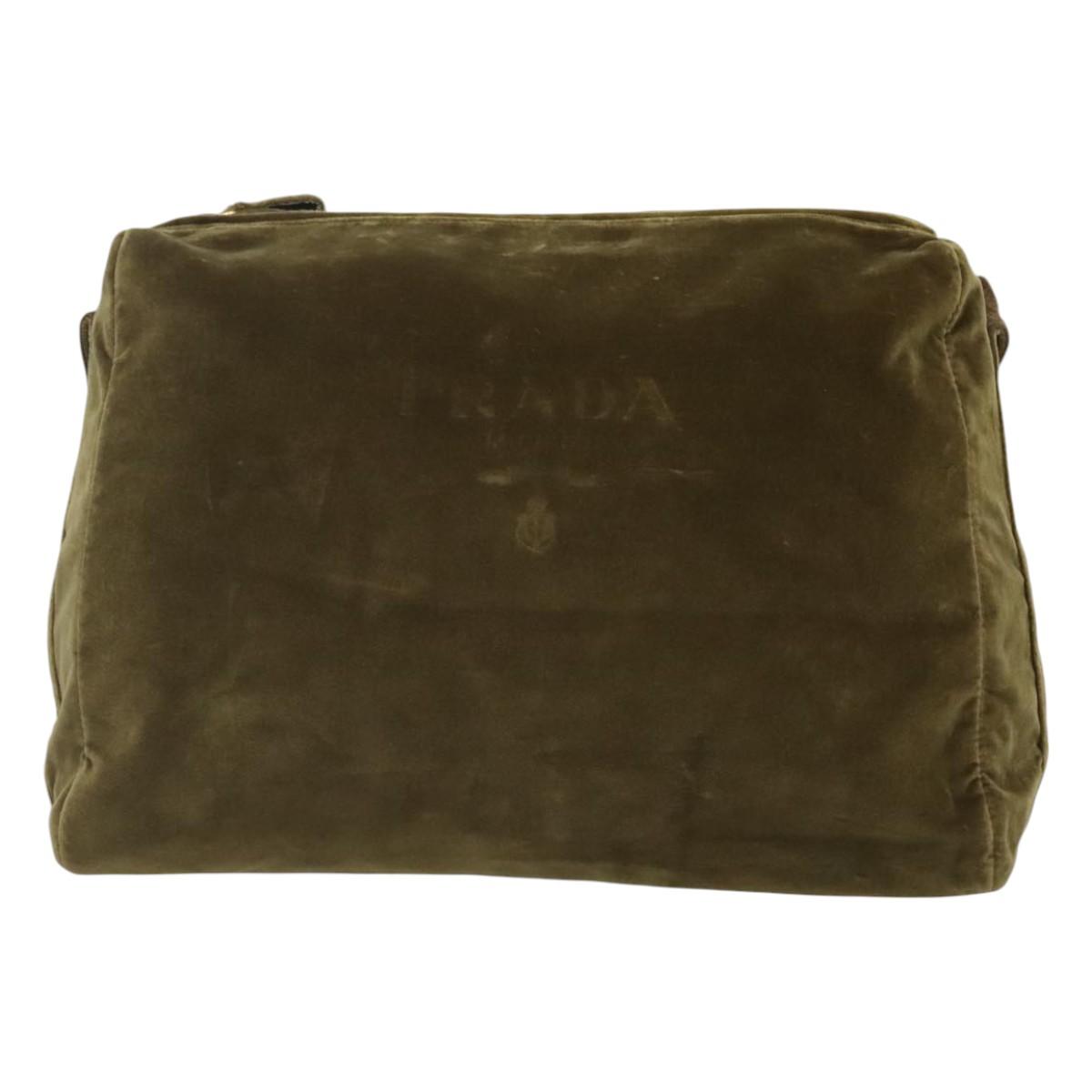 PRADA Shoulder Bag Velor Khaki Auth ep8096