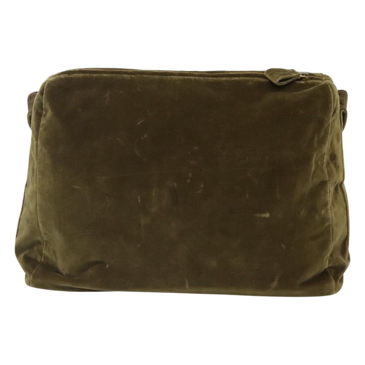 PRADA Shoulder Bag Velor Khaki Auth ep8096