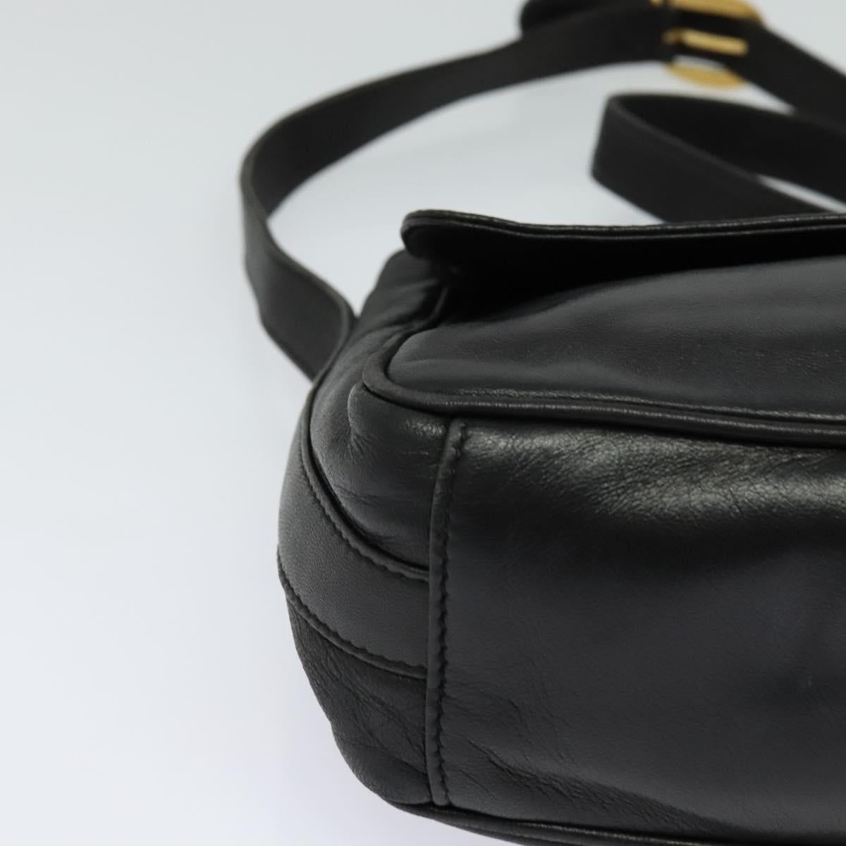 GUCCI Horsebit Shoulder Bag Leather Black Auth ep8101