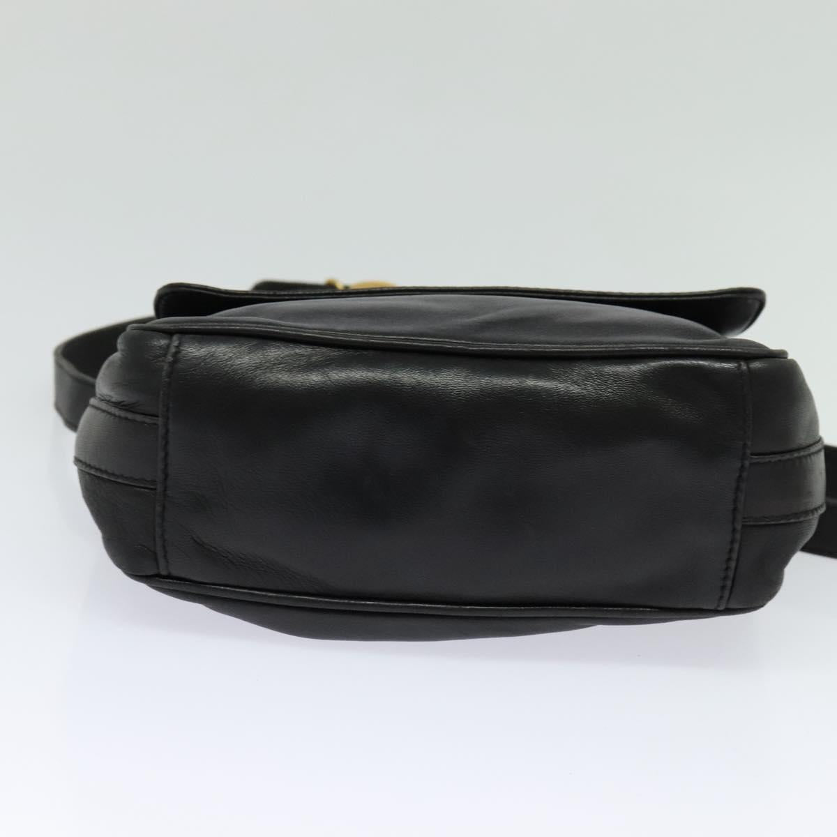 GUCCI Horsebit Shoulder Bag Leather Black Auth ep8101