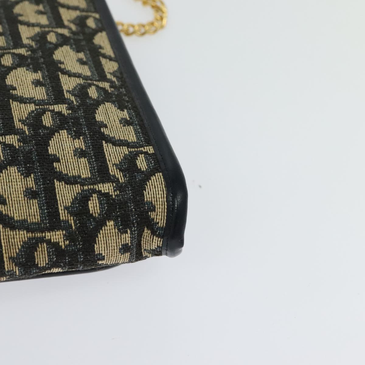 Christian Dior Trotter Canvas Chain Shoulder Bag Navy Auth ep8112