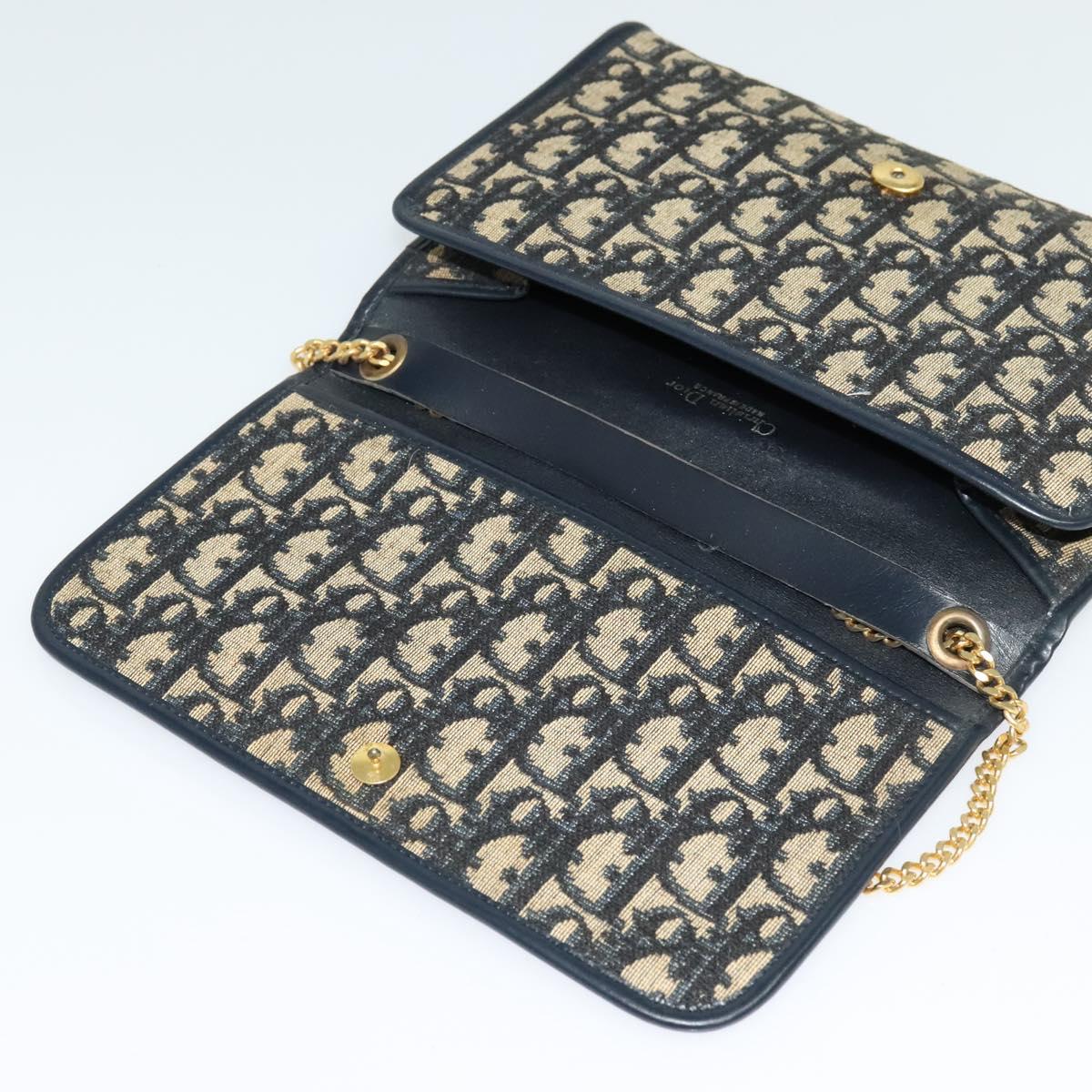 Christian Dior Trotter Canvas Chain Shoulder Bag Navy Auth ep8112