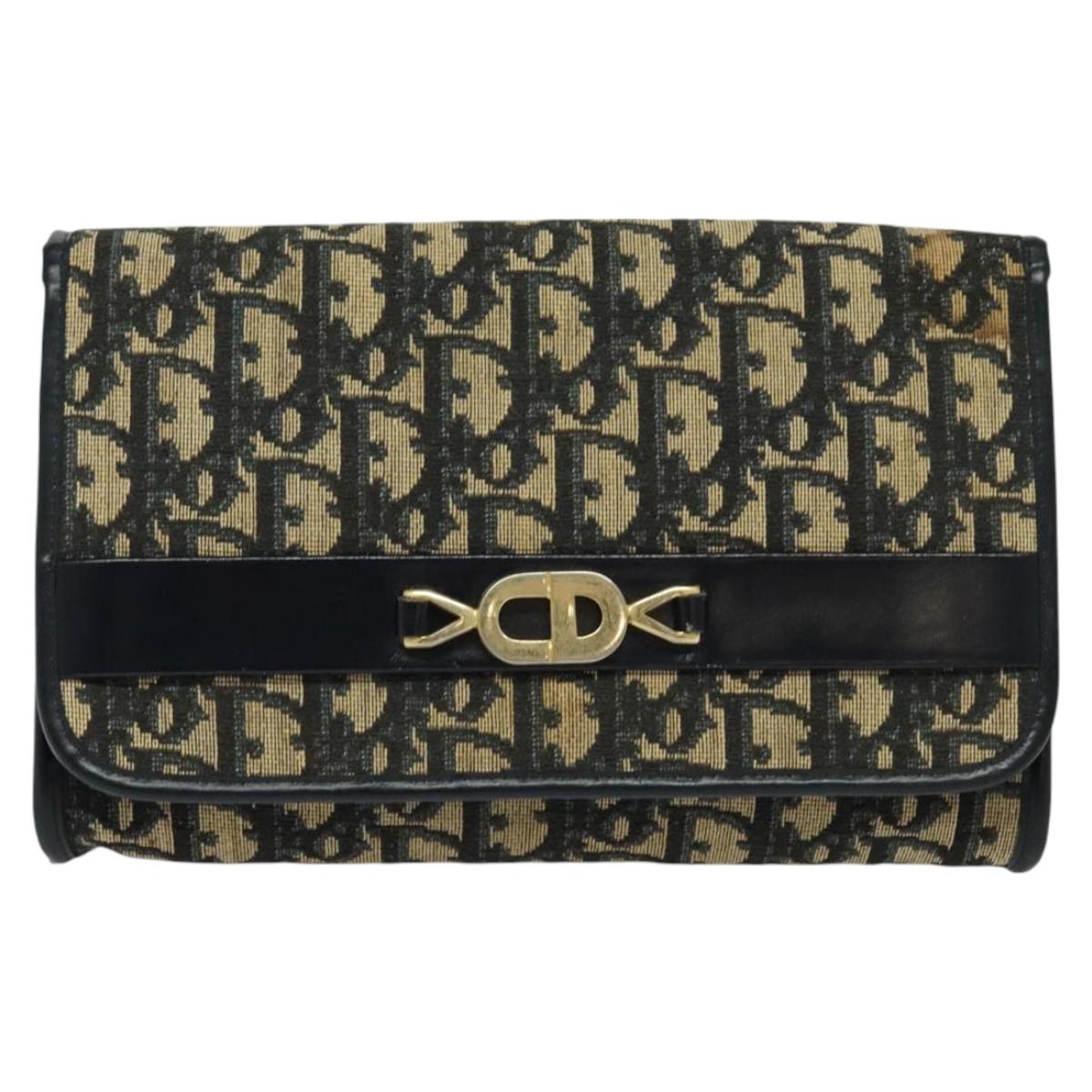 Christian Dior Trotter Canvas Chain Shoulder Bag Navy Auth ep8112