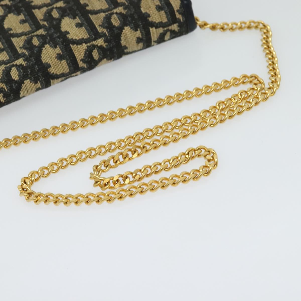 Christian Dior Trotter Canvas Chain Shoulder Bag Navy Auth ep8112