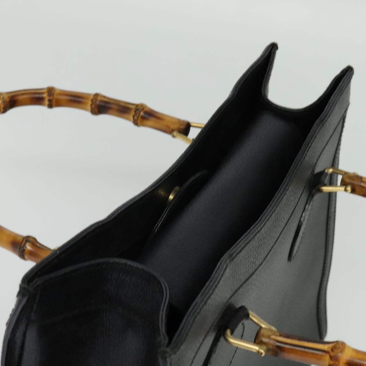 GUCCI Bamboo Hand Bag Leather Black Gold 002 2853 0260 0 Auth ep8133