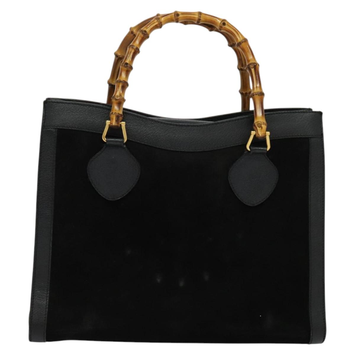 GUCCI Bamboo Hand Bag Suede Black Gold 002 1186 0260 Auth ep8145