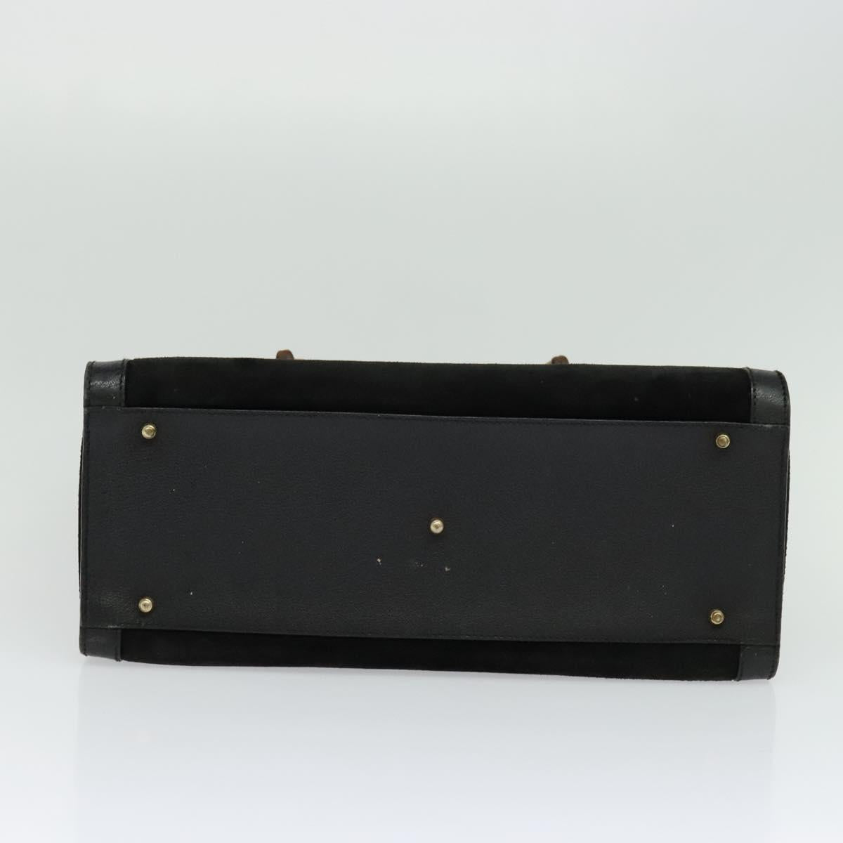 GUCCI Bamboo Hand Bag Suede Black Gold 002 1186 0260 Auth ep8145