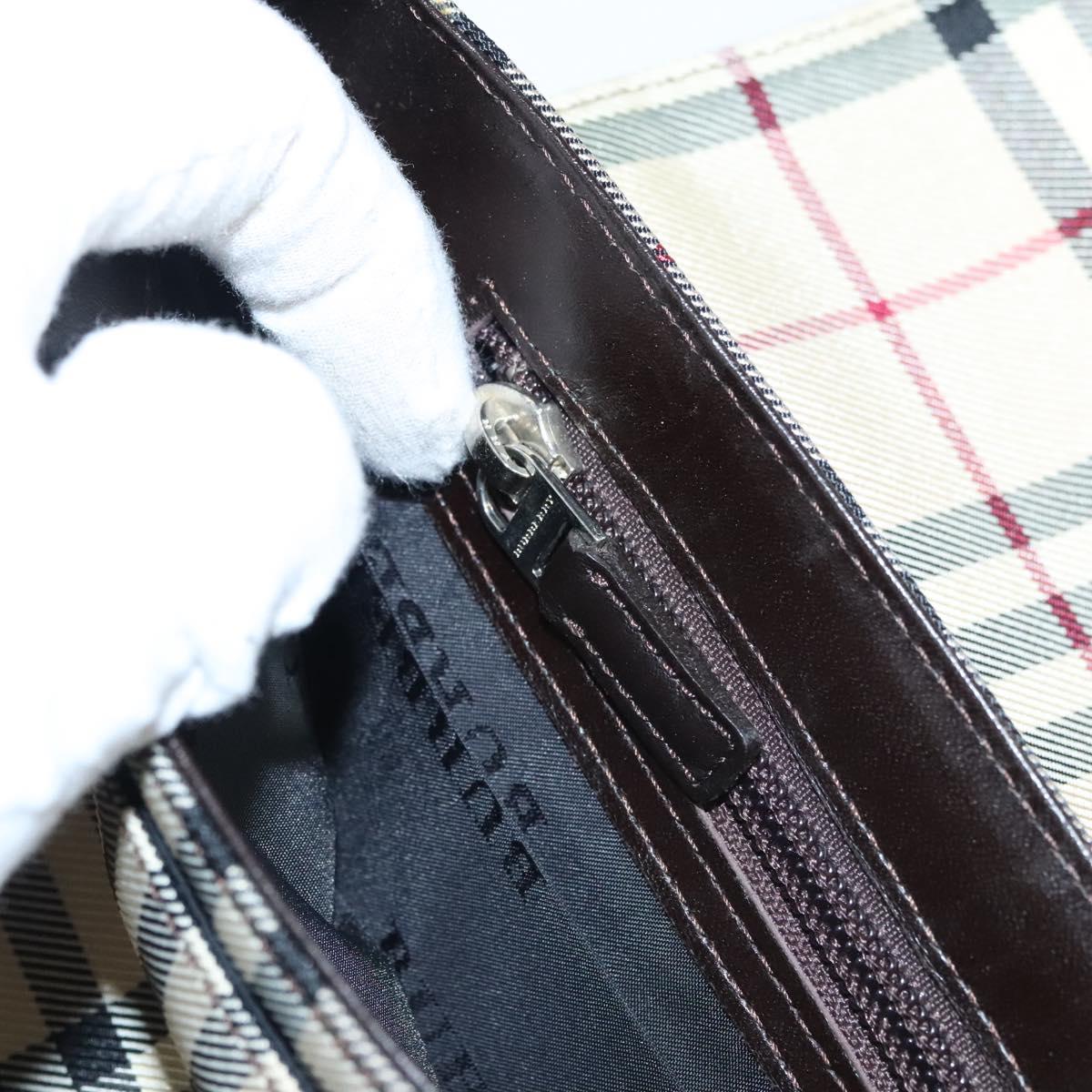 BURBERRY Nova Check Shoulder Bag Nylon Beige Brown Silver Auth ep8167