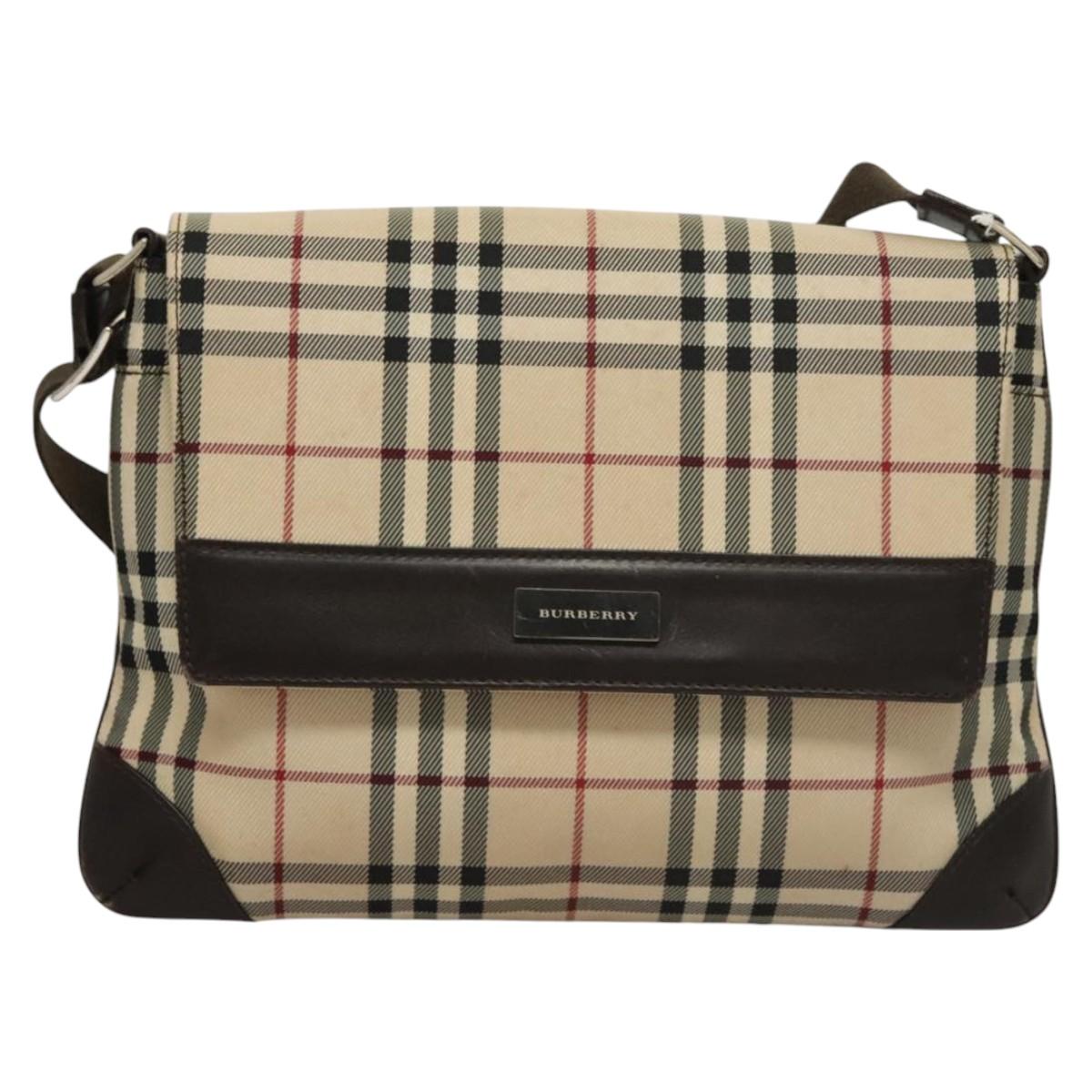 BURBERRY Nova Check Shoulder Bag Nylon Beige Brown Silver Auth ep8167