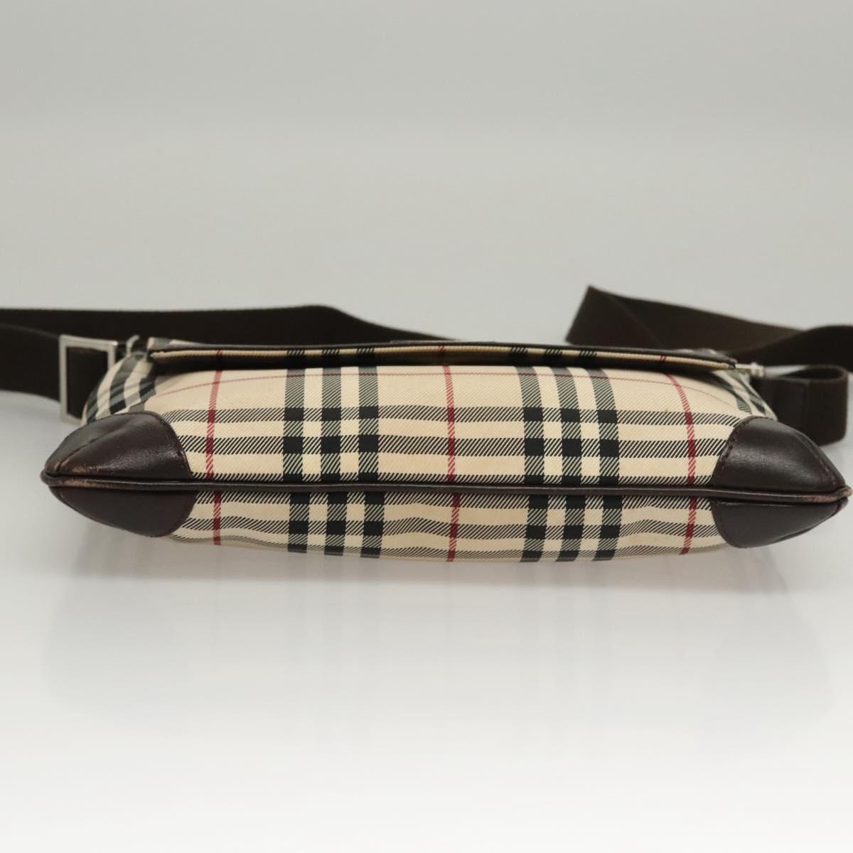 BURBERRY Nova Check Shoulder Bag Nylon Beige Brown Silver Auth ep8167