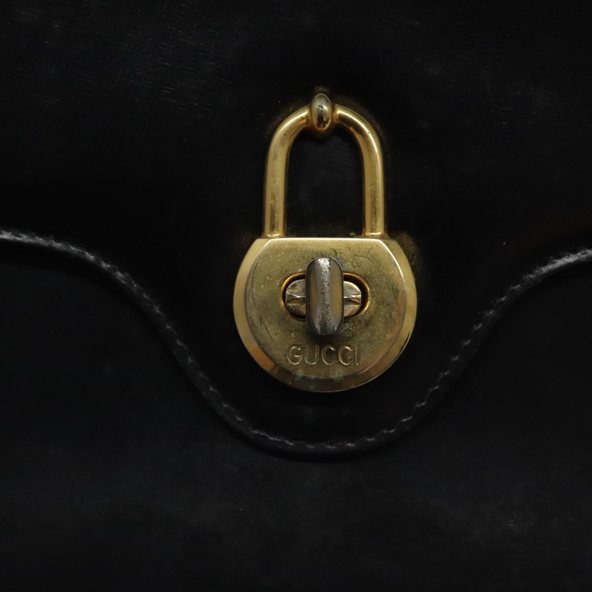 GUCCI Shoulder Bag Leather Black Gold Auth ep8168