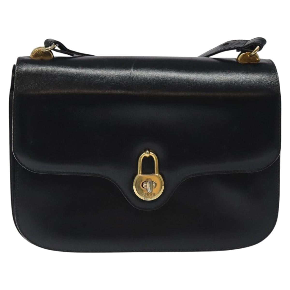 GUCCI Shoulder Bag Leather Black Gold Auth ep8168