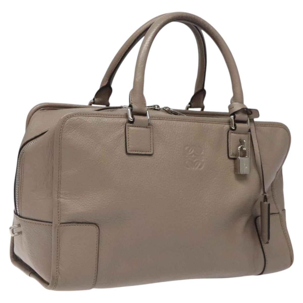 LOEWE Anagram Amazona 36 Hand Bag Leather Beige Silver Auth ep8171