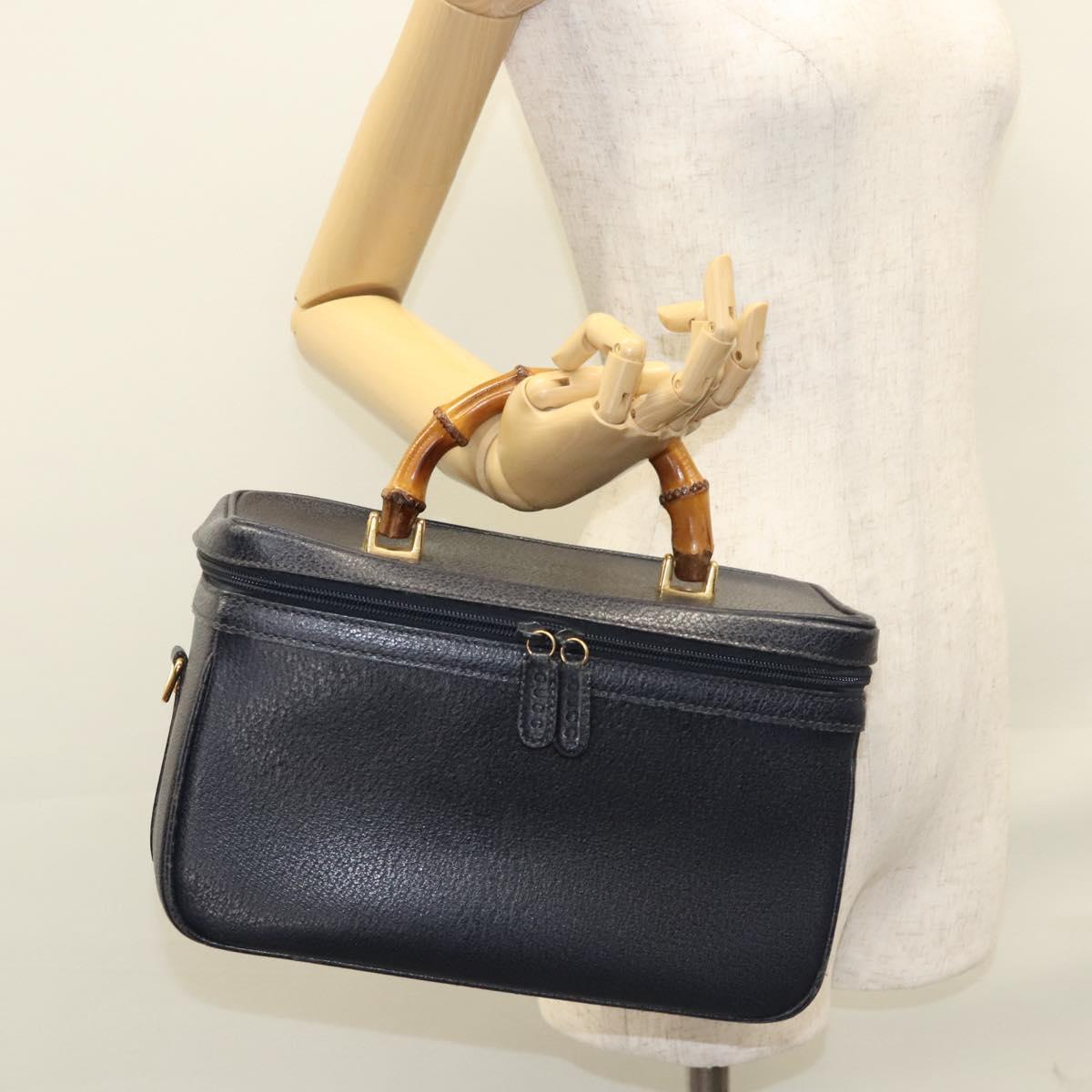GUCCI Bamboo Vanity Hand Bag Leather Navy Gold 013 122 2491 Auth ep8190