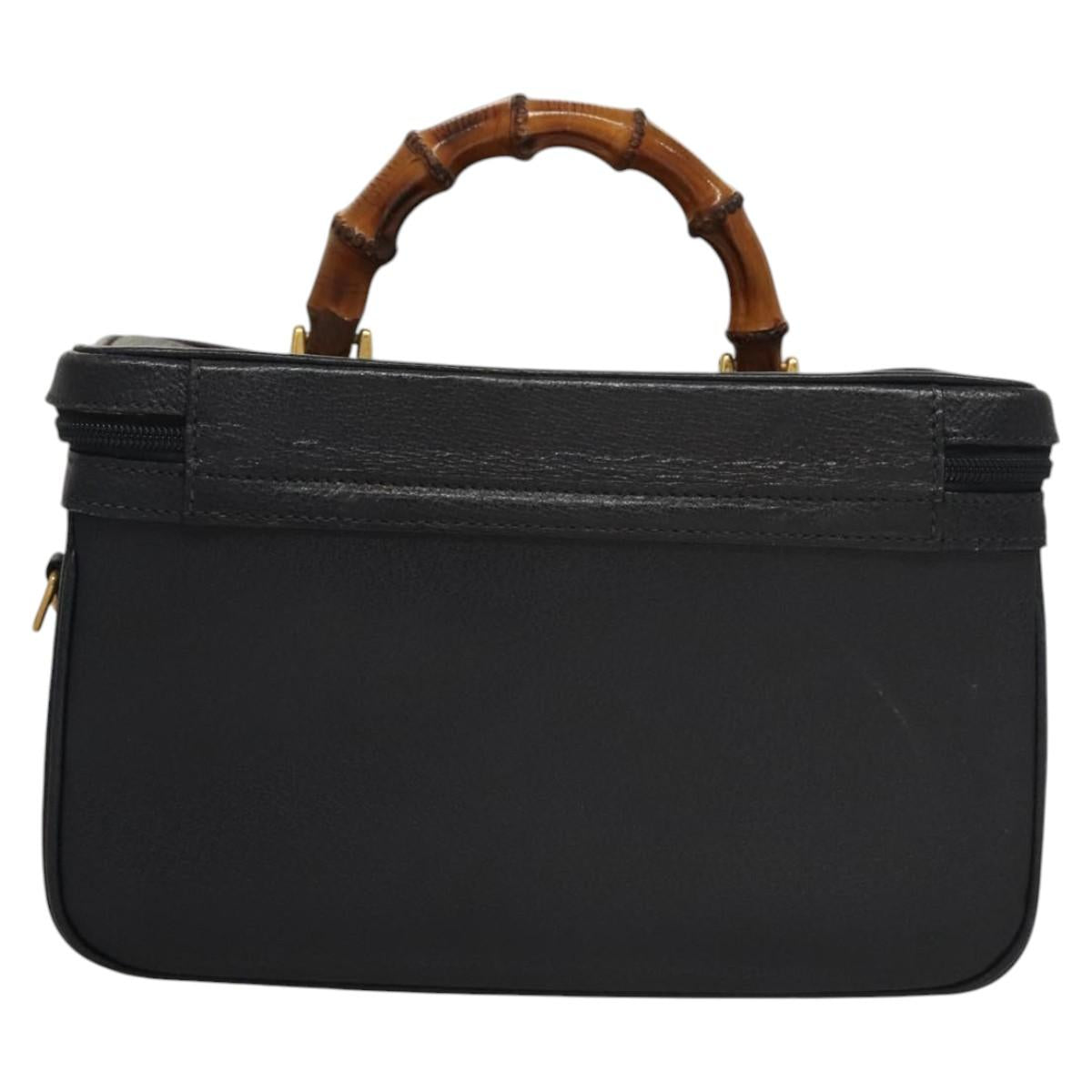 GUCCI Bamboo Vanity Hand Bag Leather Navy Gold 013 122 2491 Auth ep8190