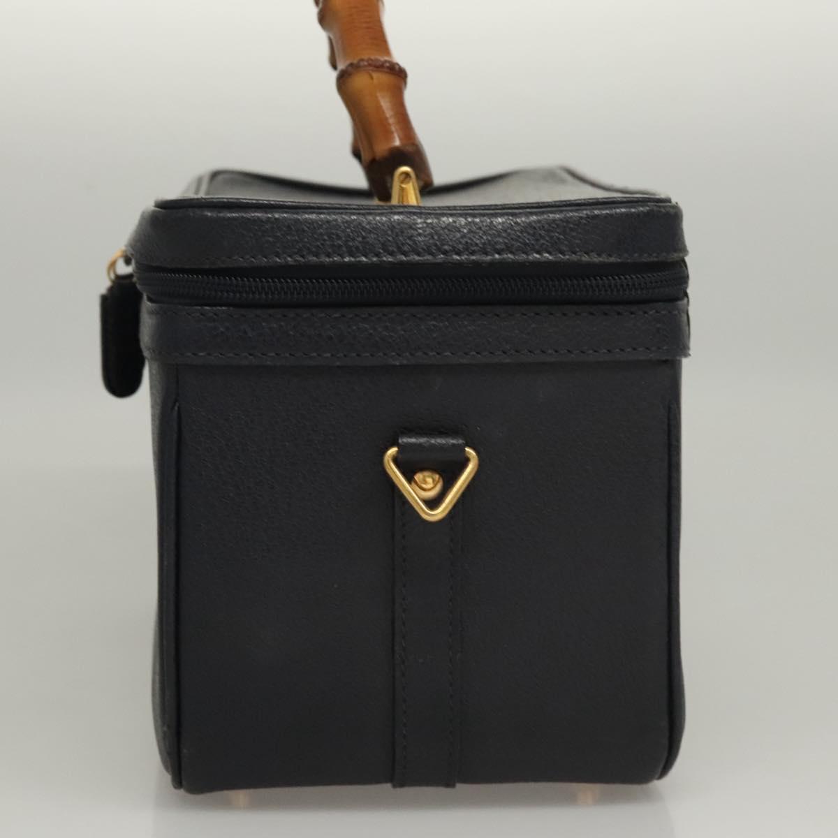 GUCCI Bamboo Vanity Hand Bag Leather Navy Gold 013 122 2491 Auth ep8190