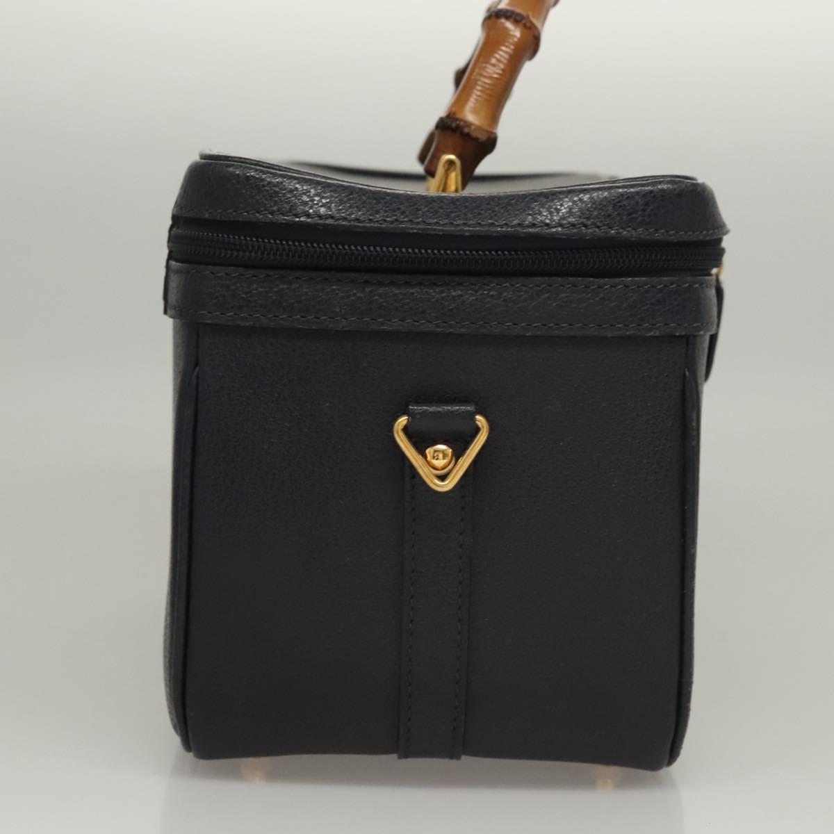 GUCCI Bamboo Vanity Hand Bag Leather Navy Gold 013 122 2491 Auth ep8190