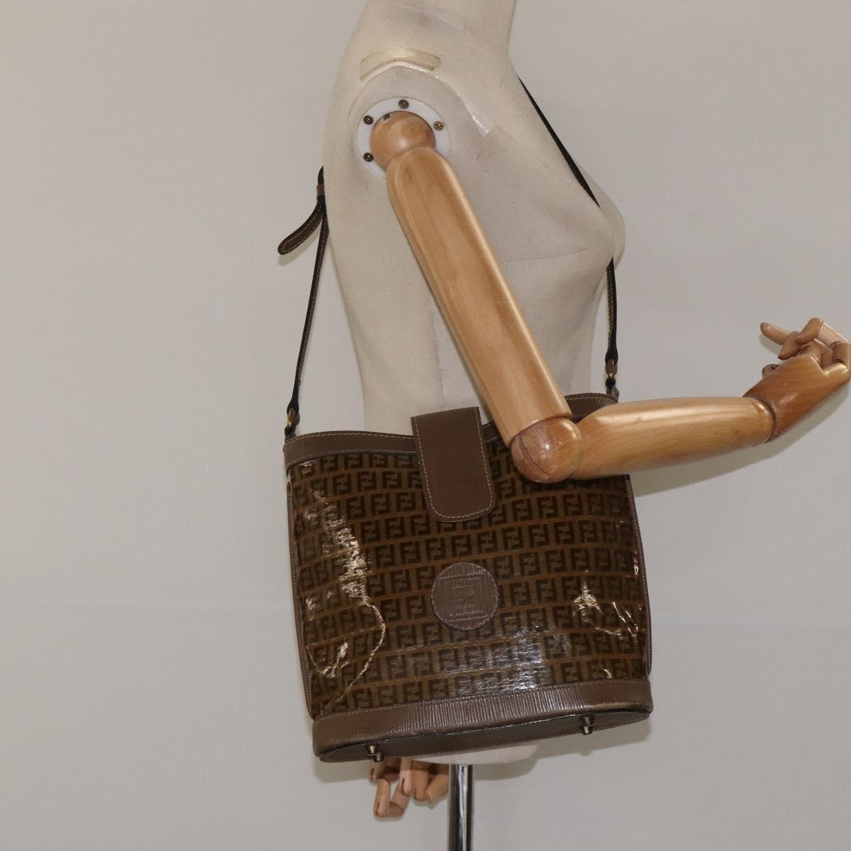 FENDI Zucchino Canvas Shoulder Bag Enamel Beige Gold Auth ep8215