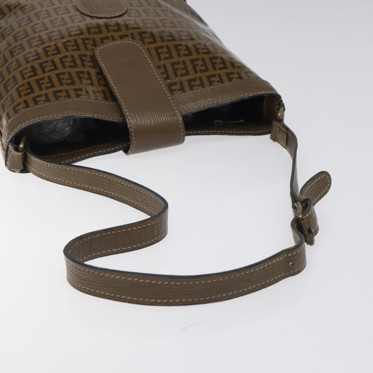 FENDI Zucchino Canvas Shoulder Bag Enamel Beige Gold Auth ep8215