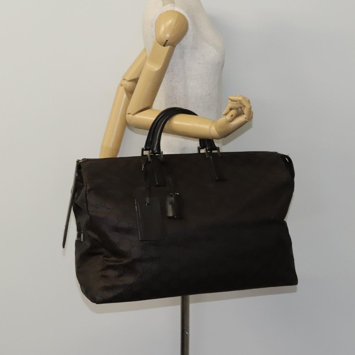 GUCCI GG Canvas Boston Bag Nylon Brown Silver 012 0381 08 Auth ep8226
