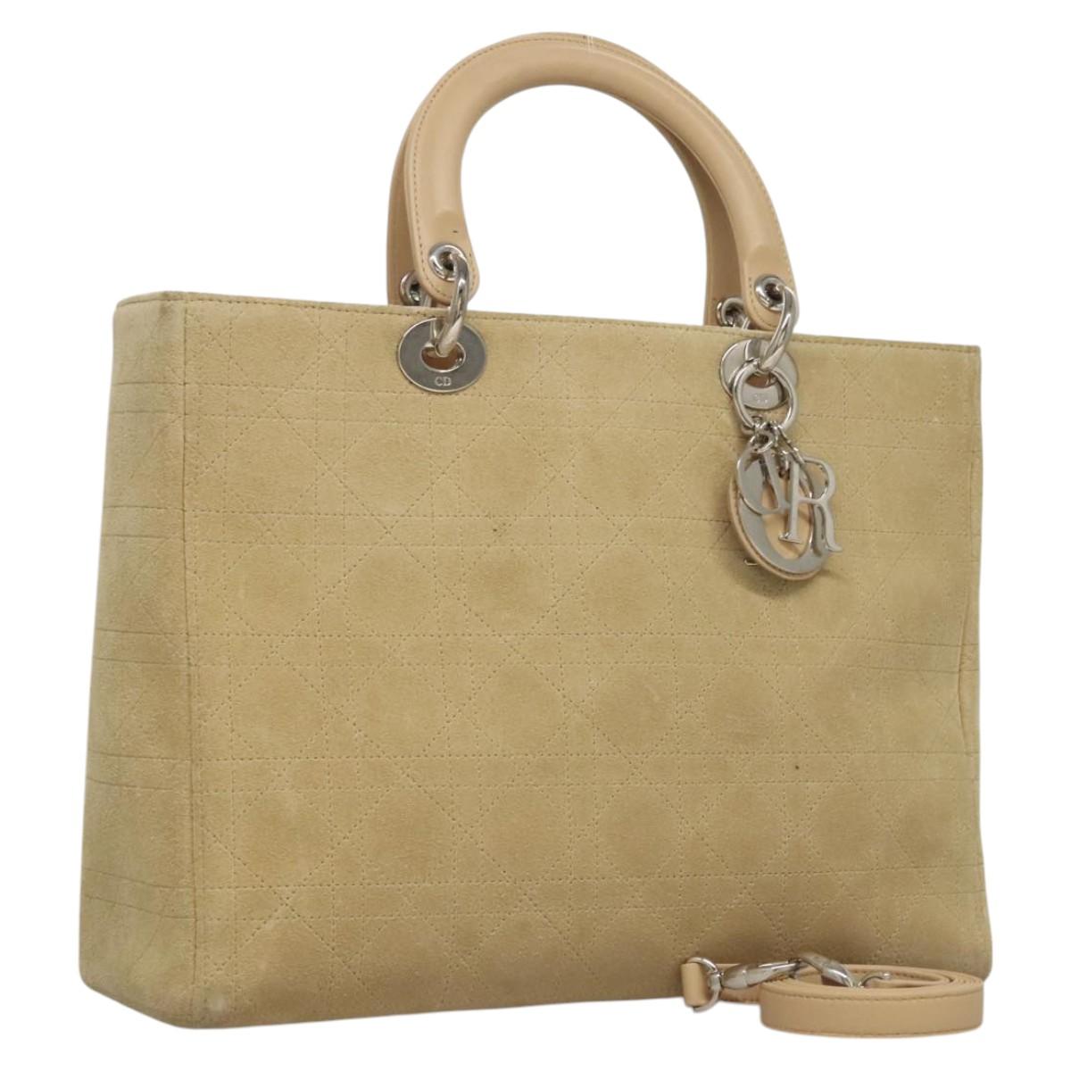 Christian Dior Canage Hand Bag Suede 2way Beige Silver Auth ep8239