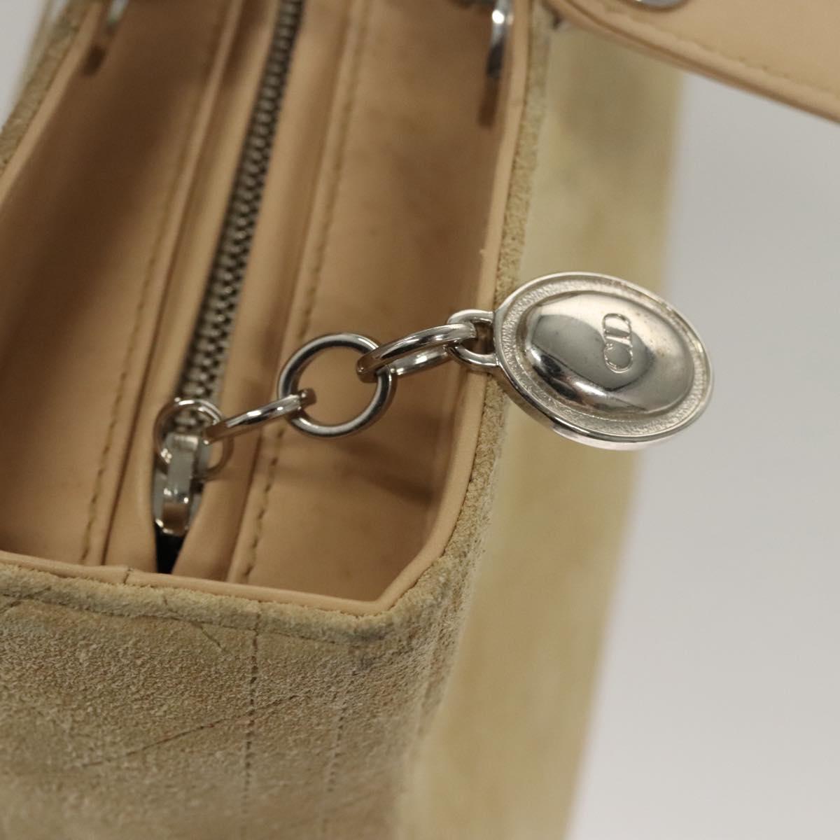 Christian Dior Canage Hand Bag Suede 2way Beige Silver Auth ep8239