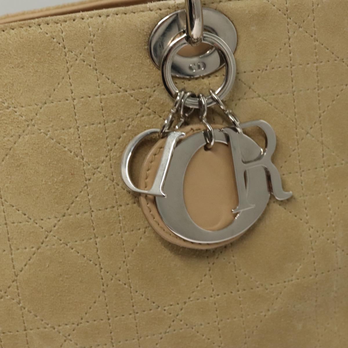 Christian Dior Canage Hand Bag Suede 2way Beige Silver Auth ep8239