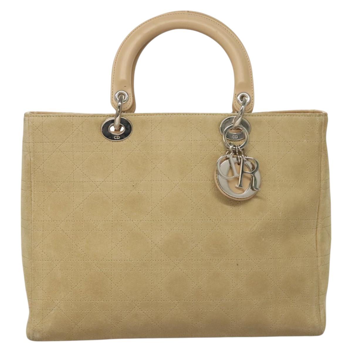 Christian Dior Canage Hand Bag Suede 2way Beige Silver Auth ep8239