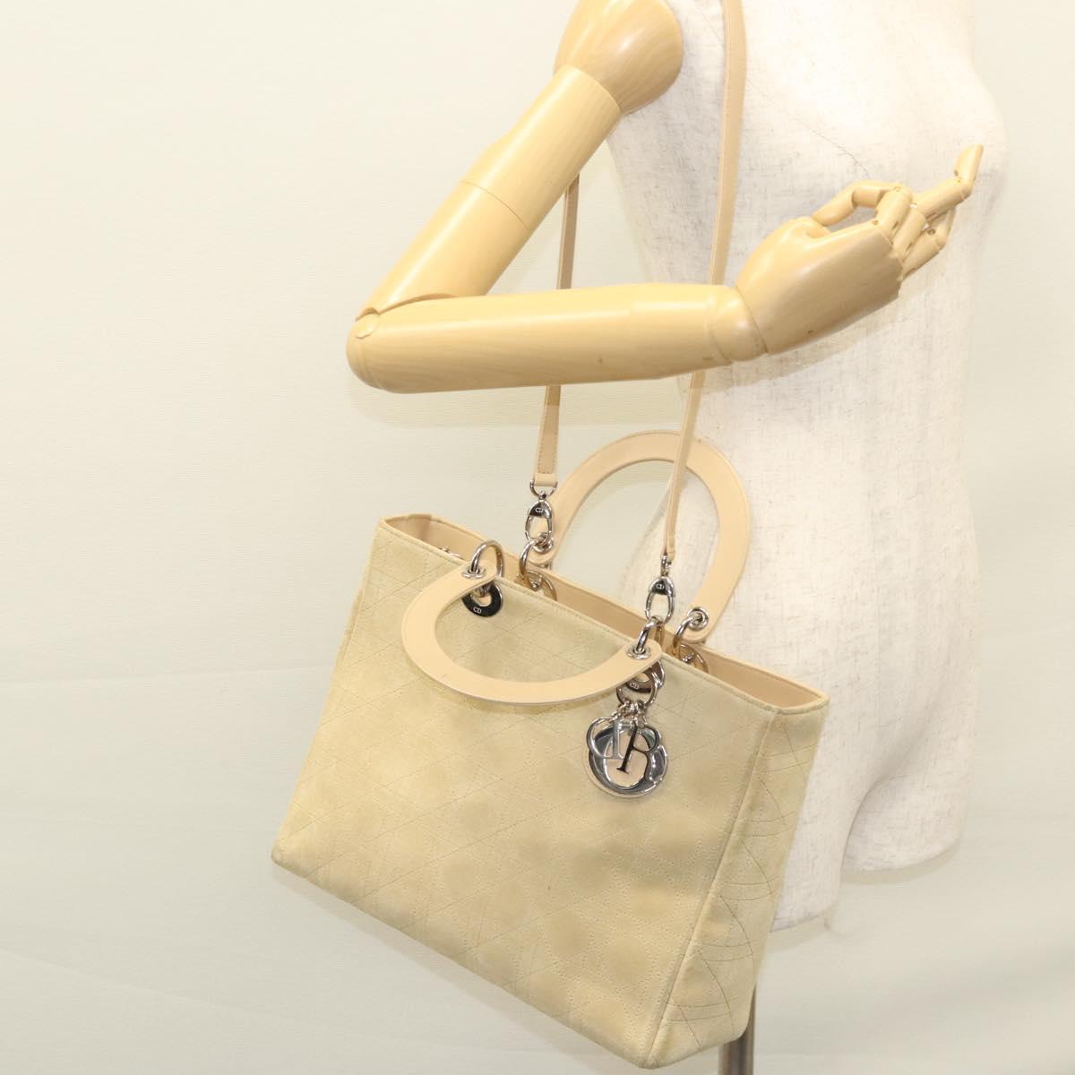 Christian Dior Canage Hand Bag Suede 2way Beige Silver Auth ep8239