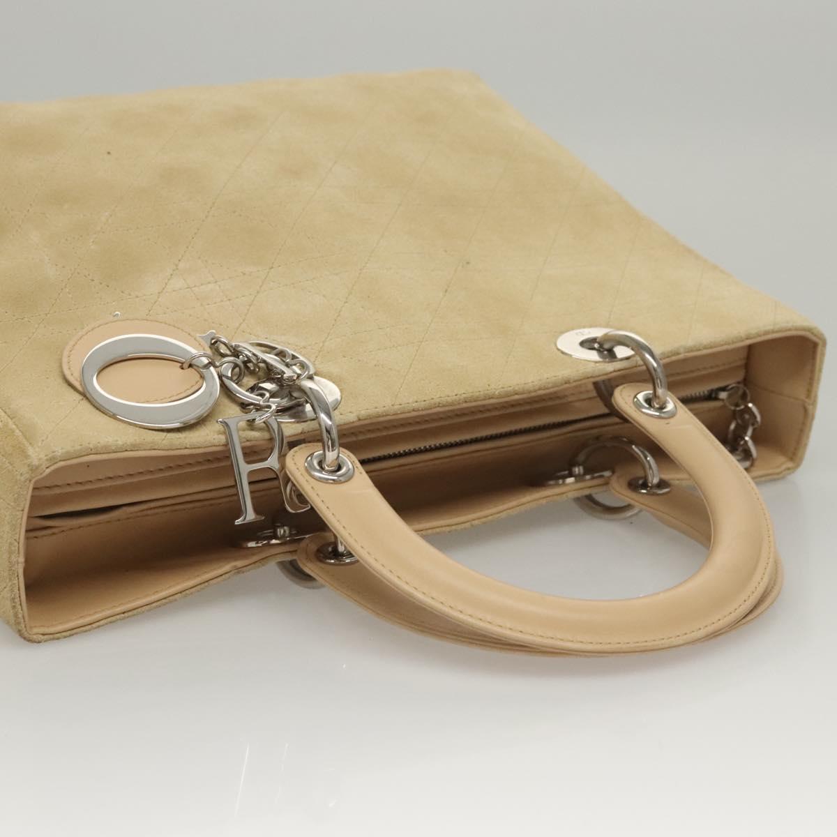 Christian Dior Canage Hand Bag Suede 2way Beige Silver Auth ep8239