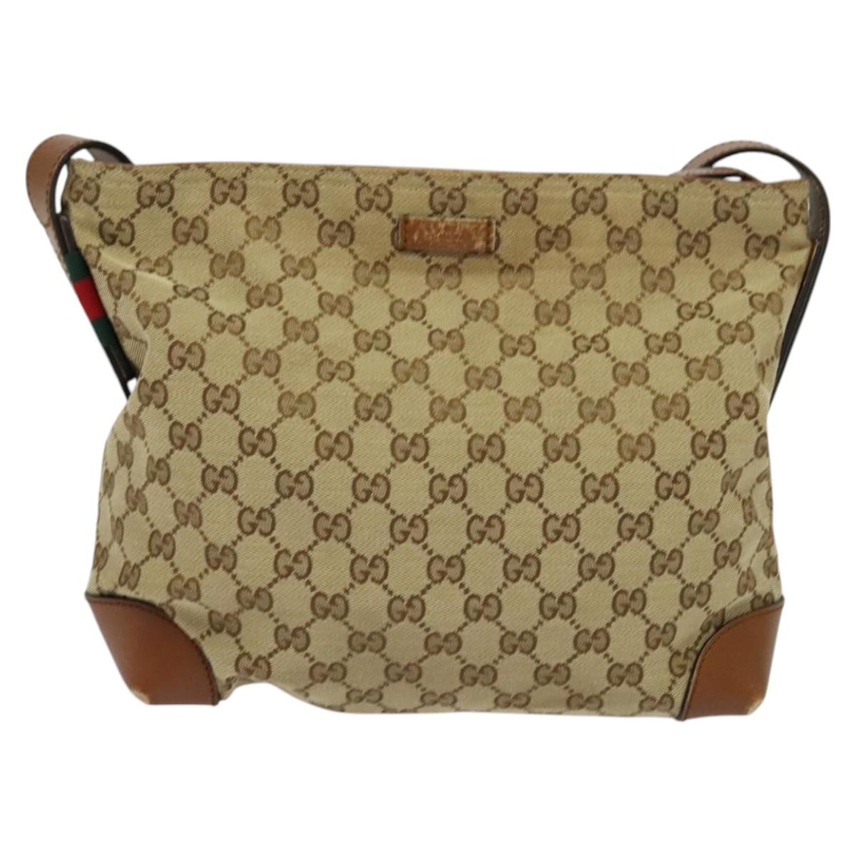 GUCCI GG Canvas Web Sherry Line Shoulder Bag Beige Red Green 337598 Auth ep8262
