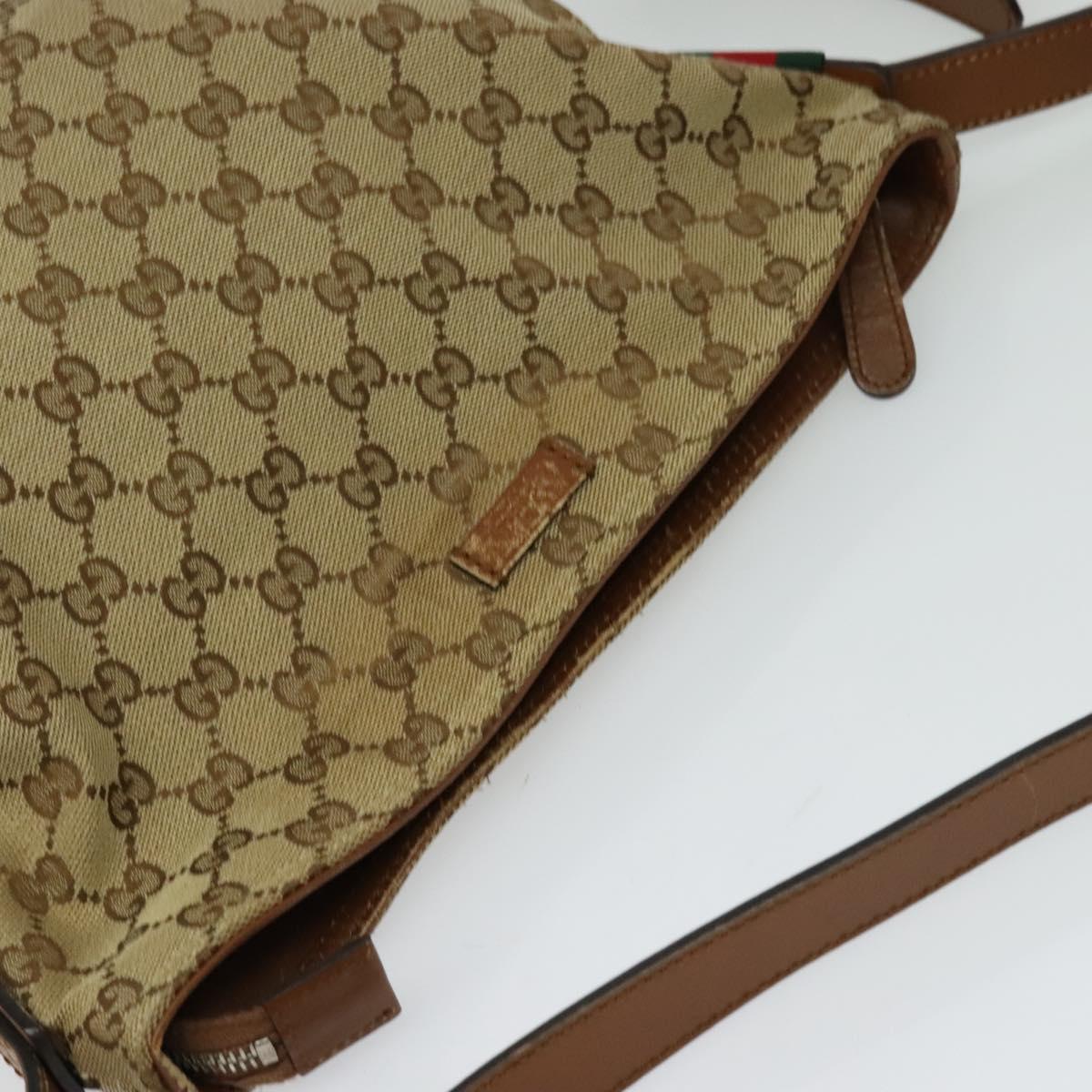 GUCCI GG Canvas Web Sherry Line Shoulder Bag Beige Red Green 337598 Auth ep8262
