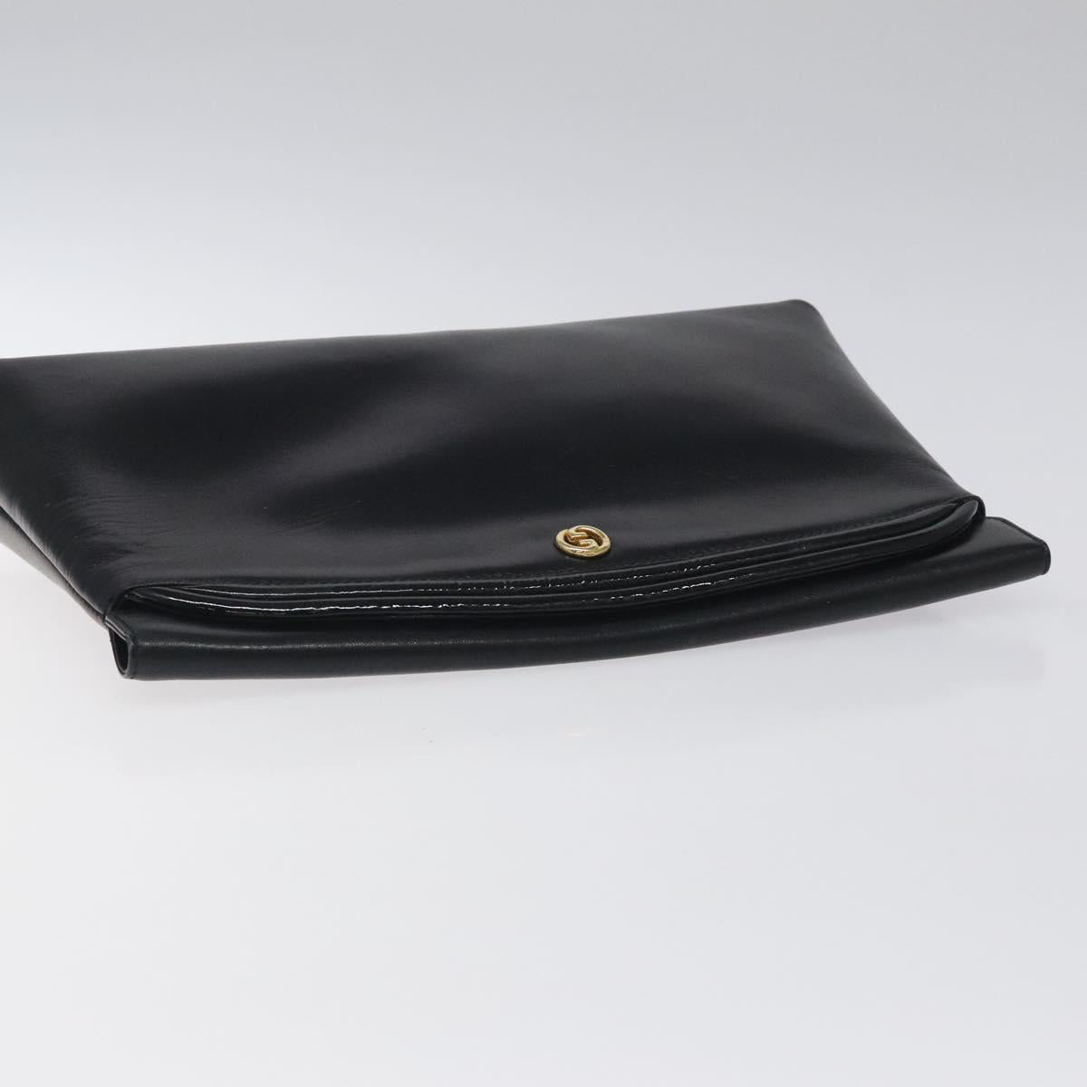 GUCCI Clutch Bag Leather Black Auth ep8264