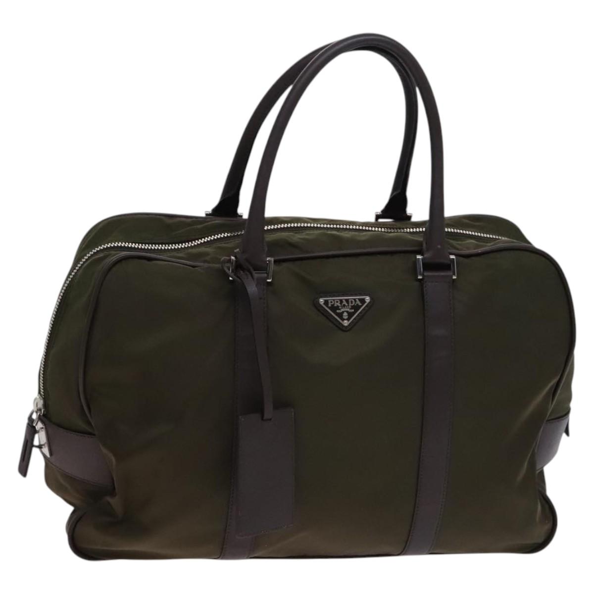 PRADA Boston Bag Nylon Khaki Auth ep8320