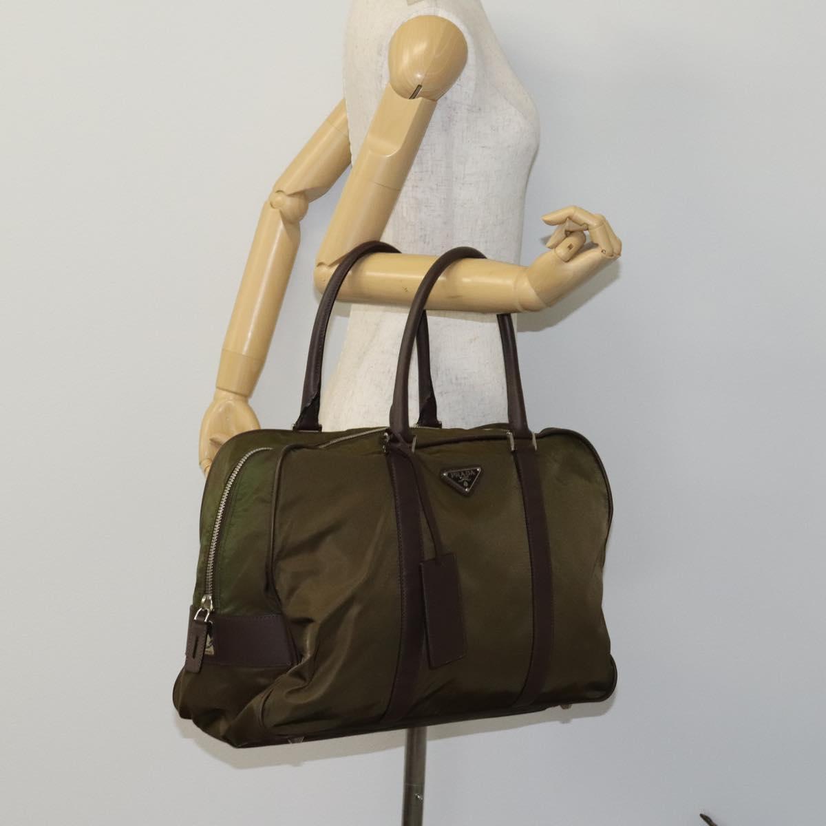 PRADA Boston Bag Nylon Khaki Auth ep8320