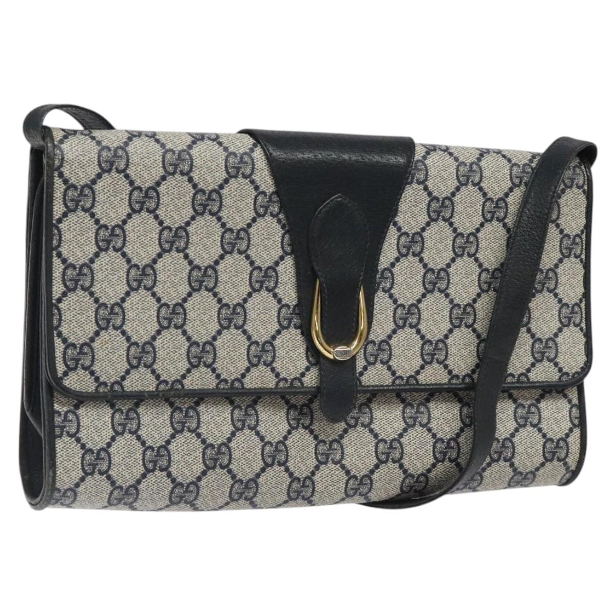 GUCCI GG Supreme Shoulder Bag PVC Navy Gold 904 02 050 Auth ep8341