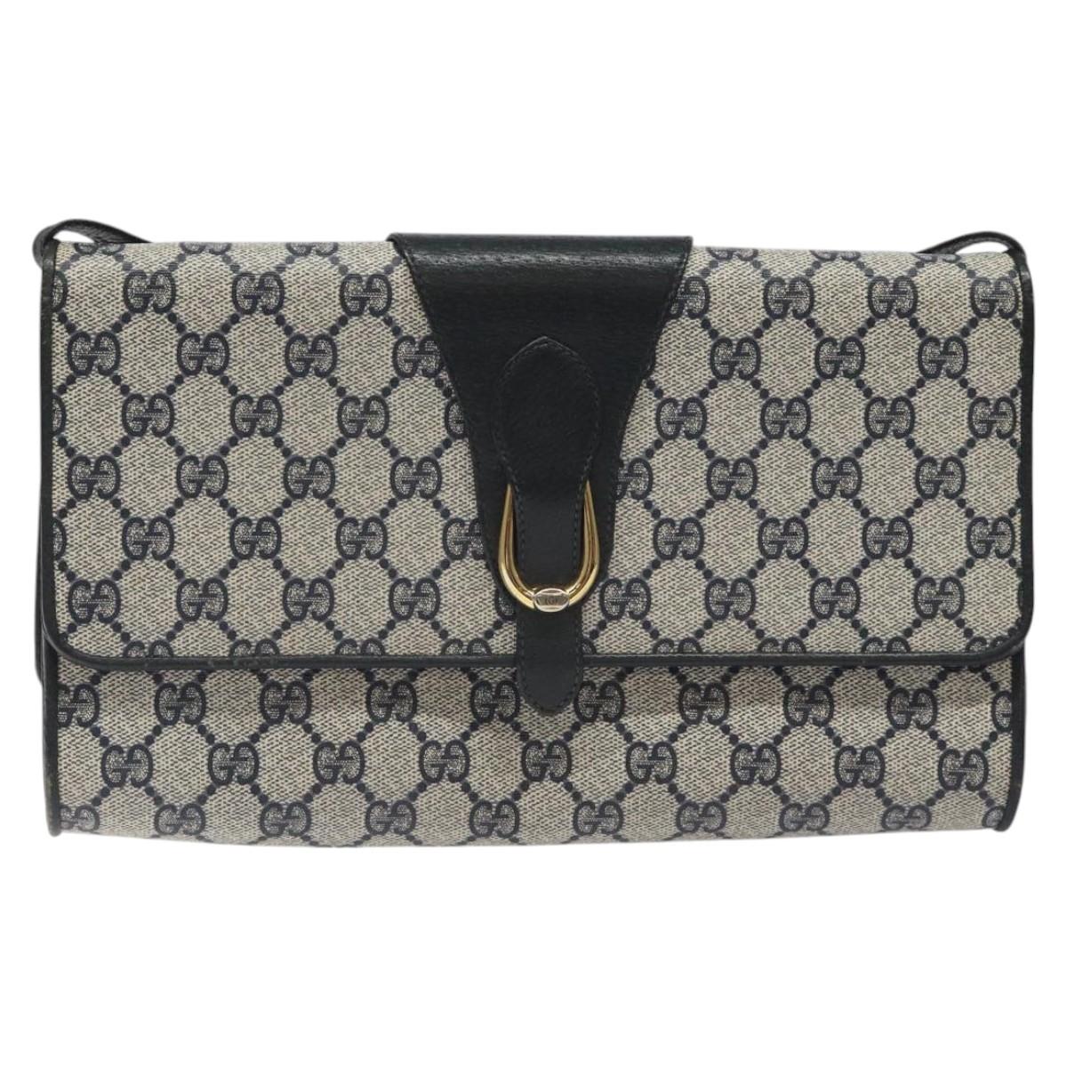 GUCCI GG Supreme Shoulder Bag PVC Navy Gold 904 02 050 Auth ep8341