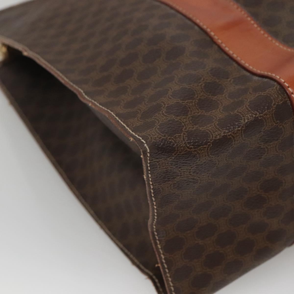 CELINE Macadam Canvas Tote Bag PVC Leather Brown Gold Auth ep8342