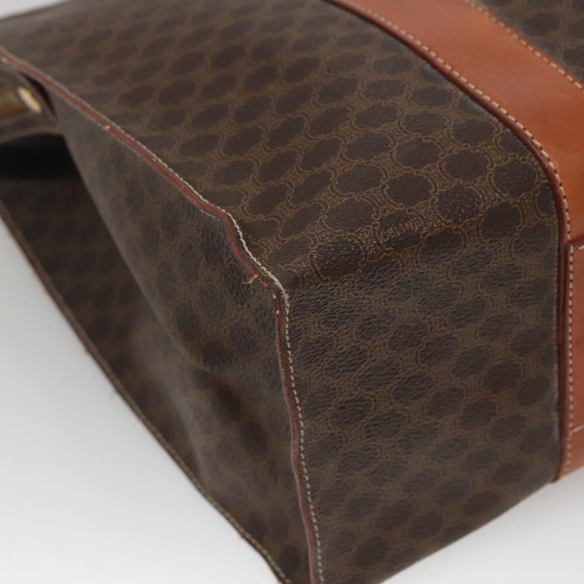 CELINE Macadam Canvas Tote Bag PVC Leather Brown Gold Auth ep8342